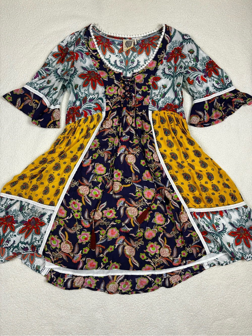Lilka by Anthropologie Patchwork Trapeze Boho Dress Size XS - Picture 3 of 9